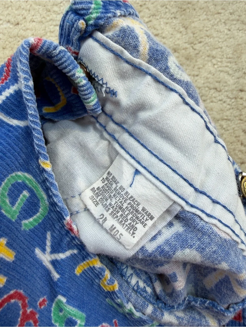 Vintage OshKosh Size 24 Months Vestbak Corduroy Letters Bib Overalls USA Made